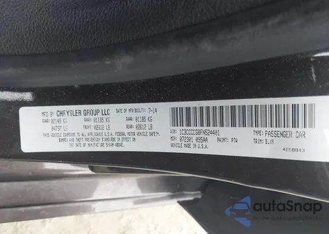 2015 Chrysler 200 C из США, поврежденный, VIN 1C3CCCCG8FN524401